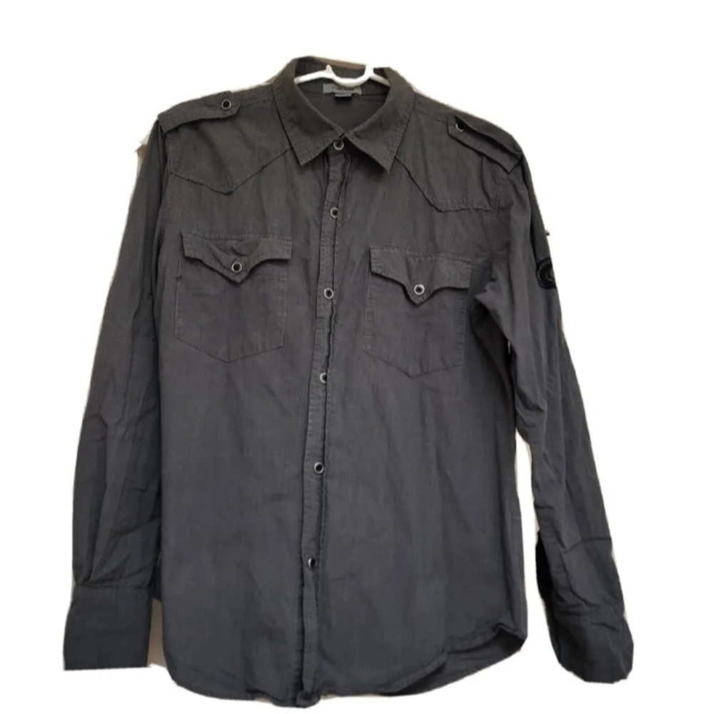 Pop Icon Boys Size Small Long Sleeve Black/ Gray Embroidered Button Down Shirt